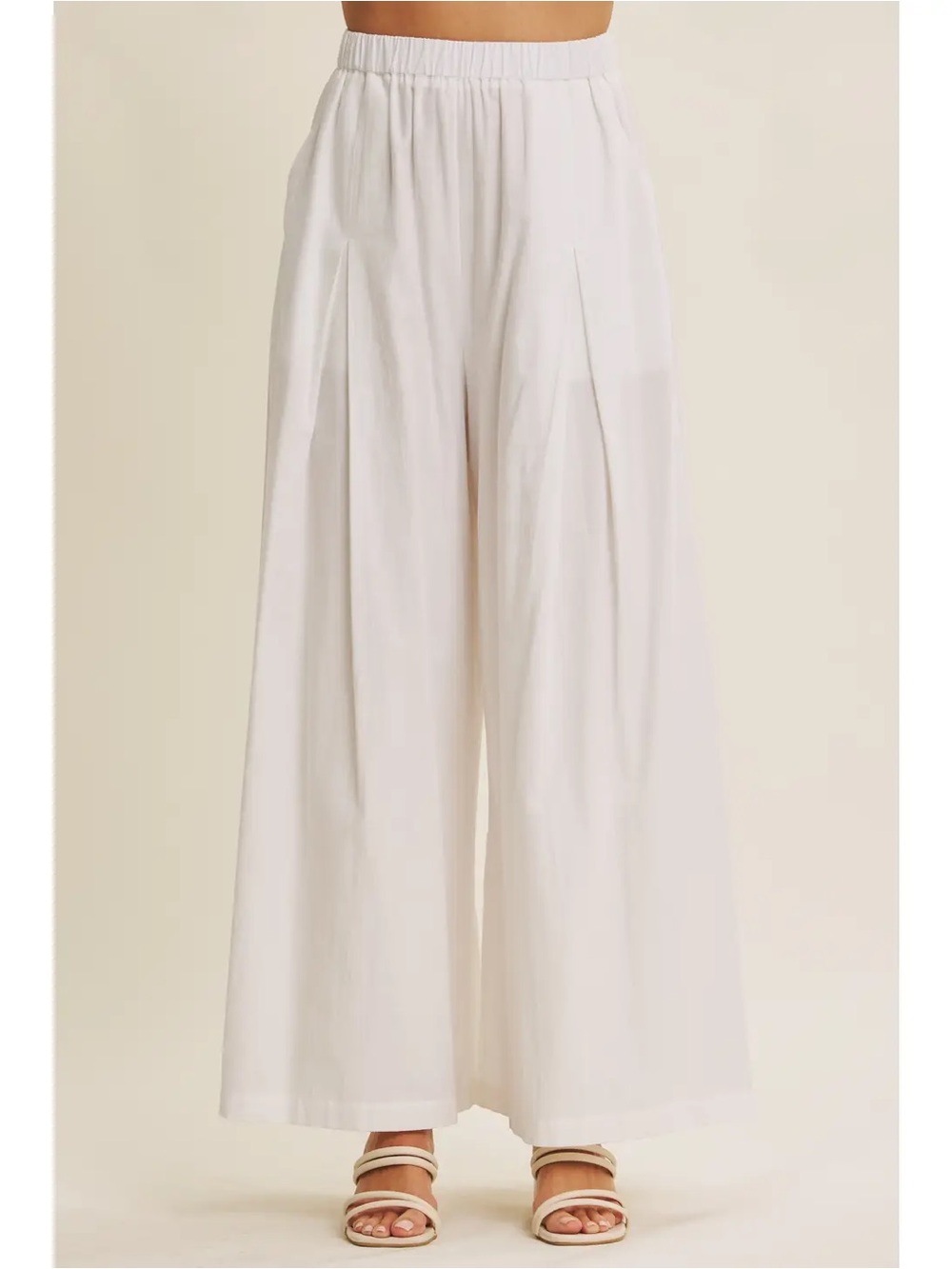 Elastic Waist Wide-Leg Pants in White
